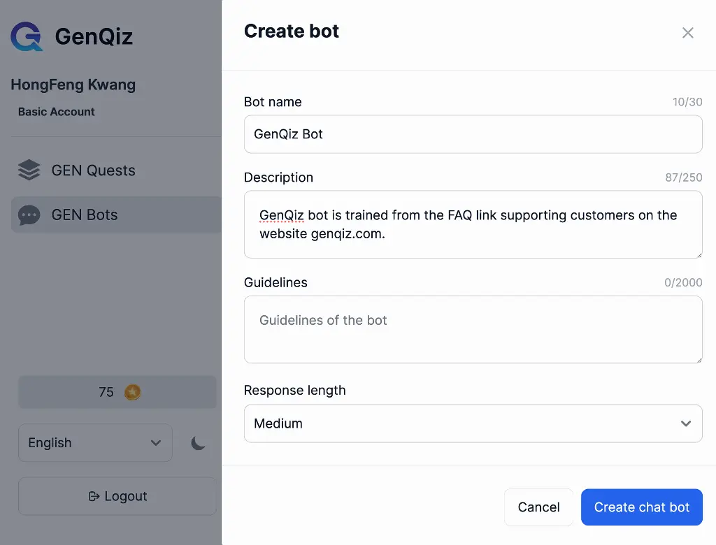 Create GenQiz Bot Step 1